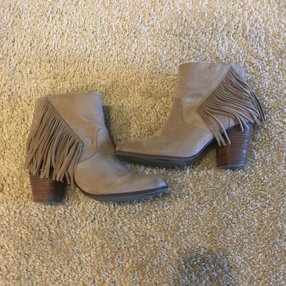 Taupe Fringe Almond Toe Madden Girl Booties - Picture 4 of 8